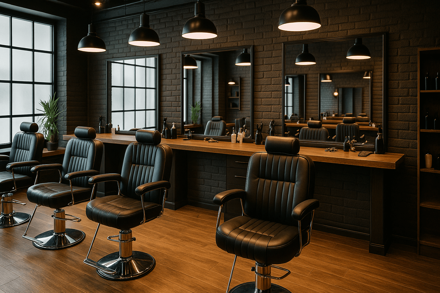 Modern barbershop interior with professional styling stations